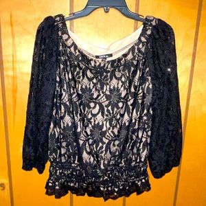 Onyx nite long sleeve blouse see through sleeves